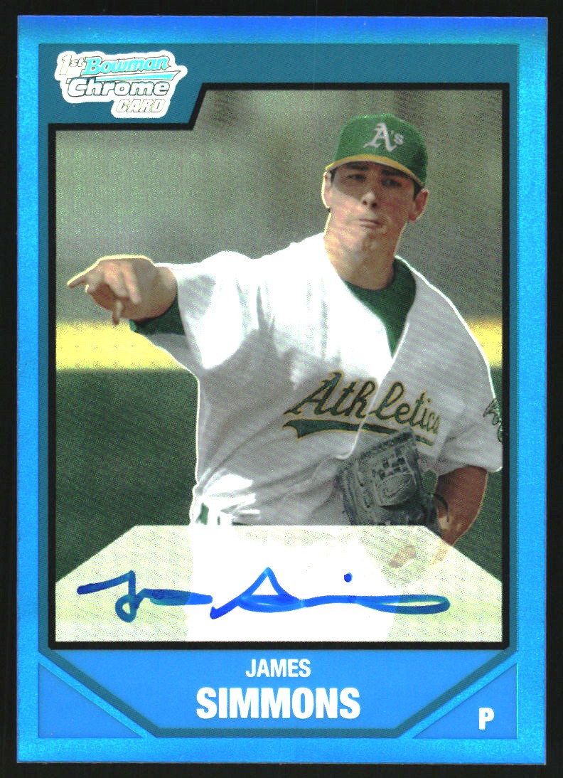 2007 Bowman Chrome Draft Draft Picks Blue Refractors #BDPP124 James Simmons AU