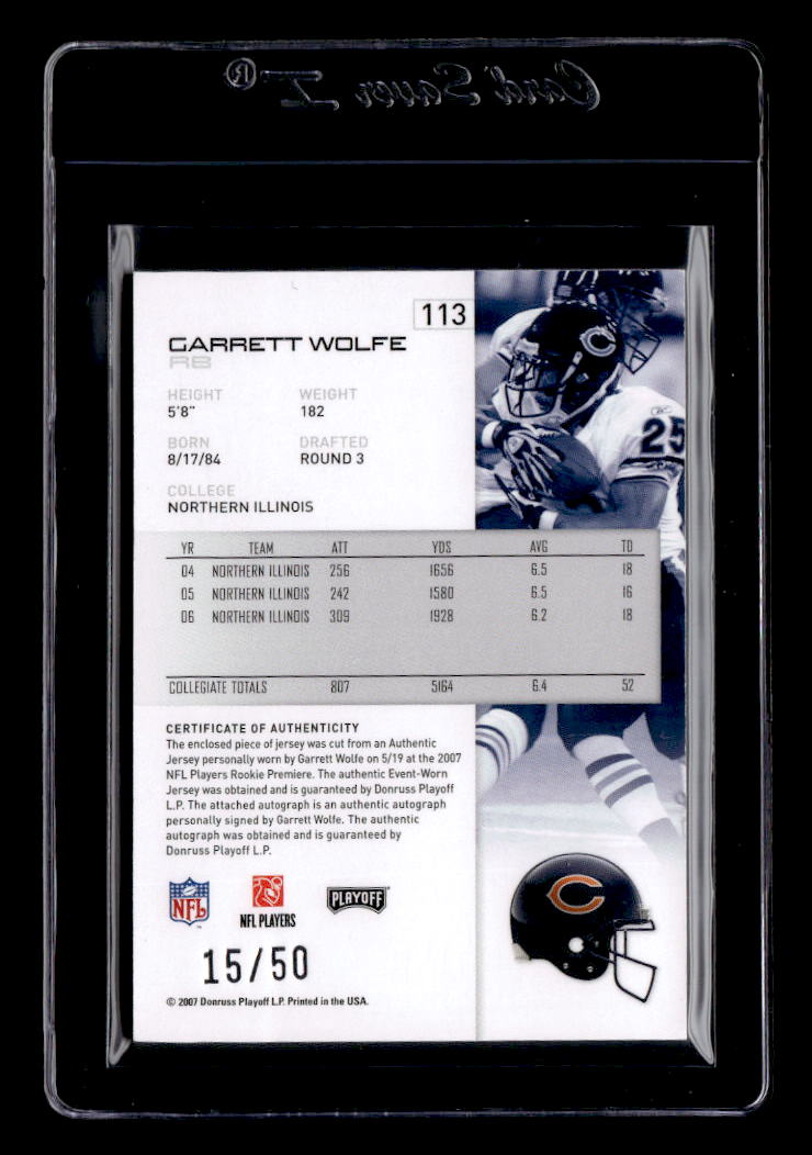 2007 Playoff NFL Playoffs Material Signatures Red #113 Garrett Wolfe back image