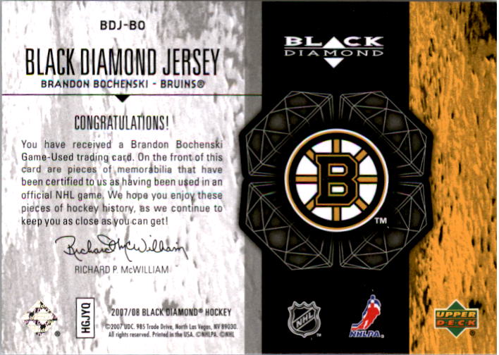 2007-08 Black Diamond Jerseys Ruby Dual #BDJBO Brandon Bochenski back image