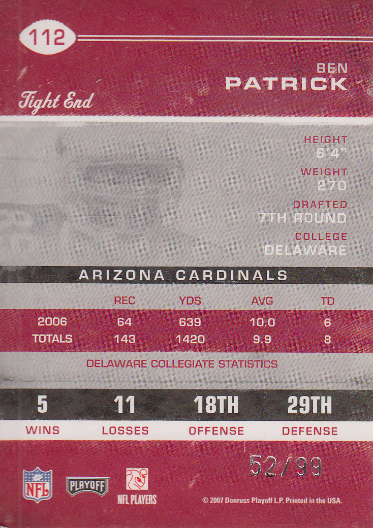 2007 Playoff Contenders Playoff Ticket #112 Ben Patrick back image