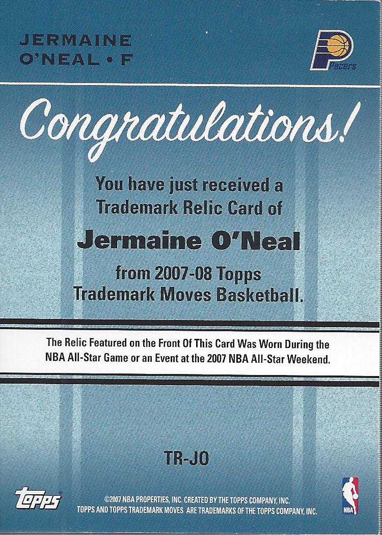 2007-08 Topps Trademark Moves Relics #JO Jermaine O'Neal back image