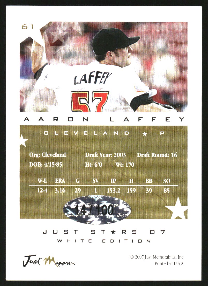 2007 Just Stars Autographs #61 Aaron Laffey back image