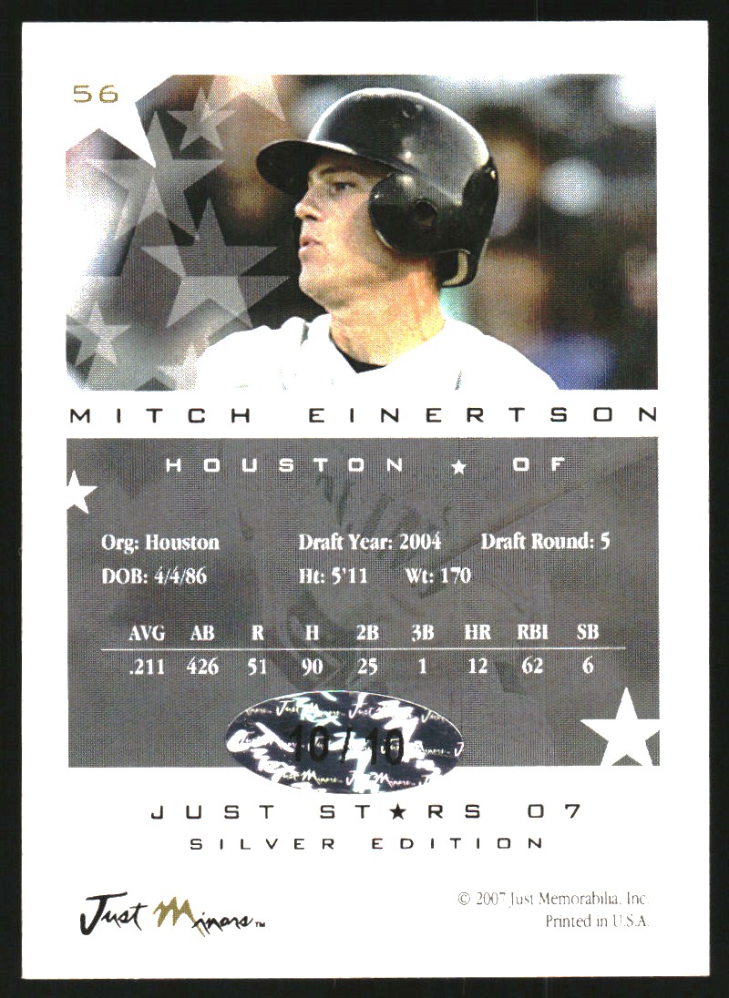 2007 Just Stars Autographs Silver #56 Mitch Einertson back image