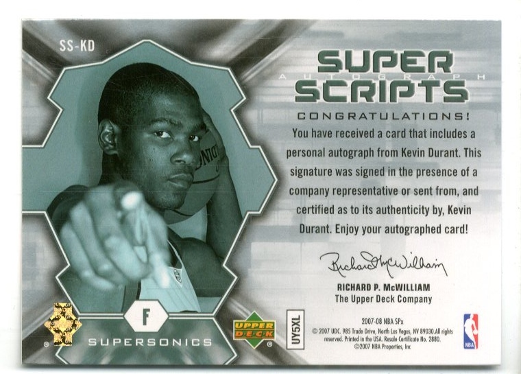 2007-08 SPx Super Scripts #KD Kevin Durant back image