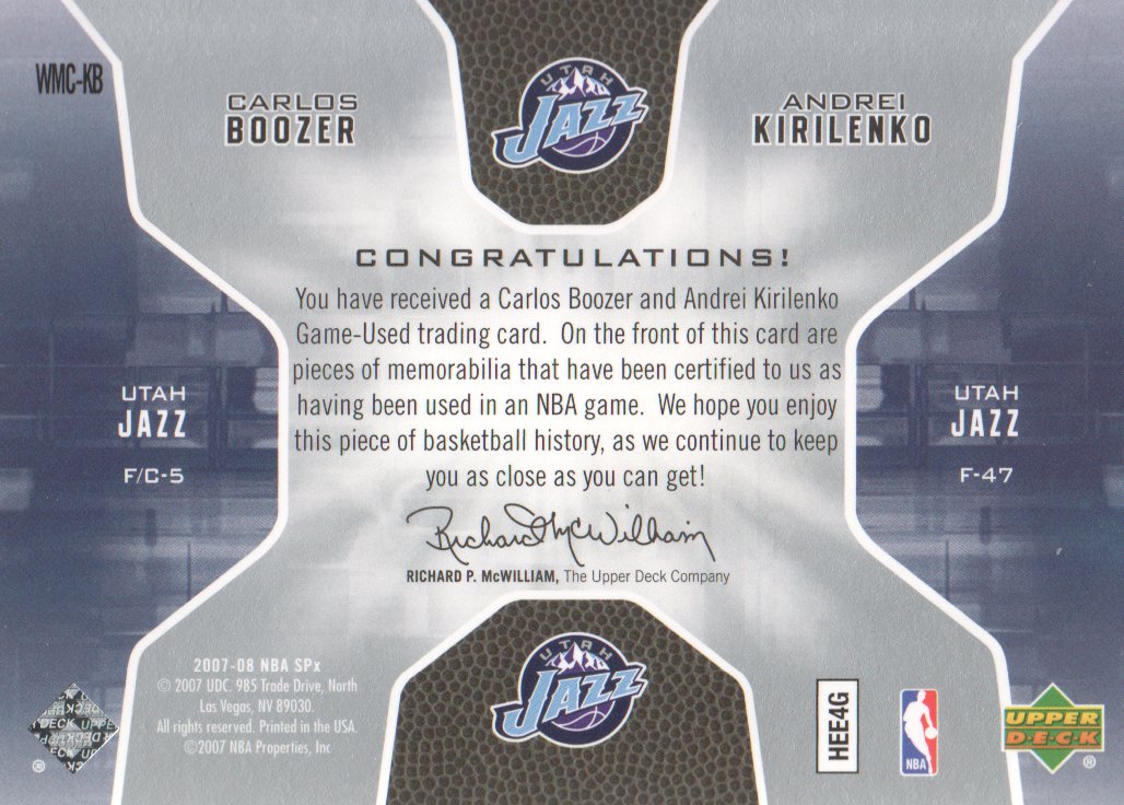 2007-08 SPx Winning Materials Combos #KB Carlos Boozer/Andrei Kirilenko ...