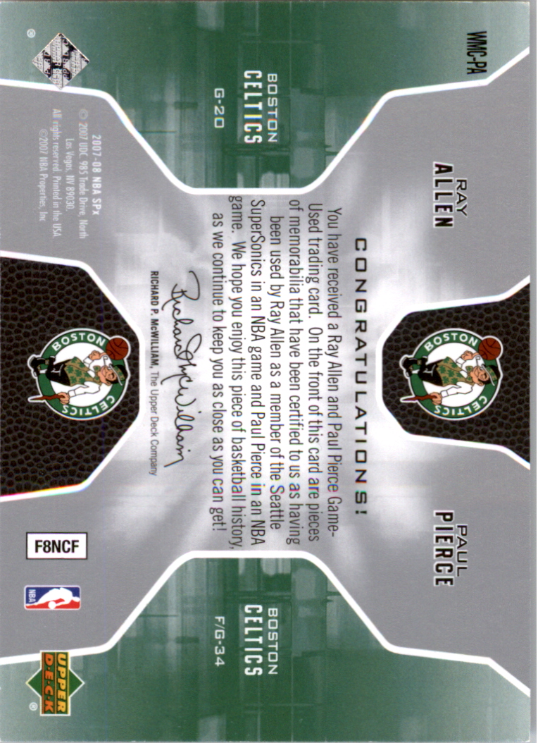 2007-08 SPx Winning Materials Combos #PA Ray Allen/Paul Pierce back image