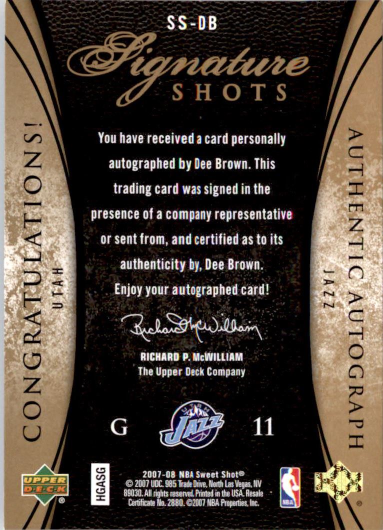 2007-08 Sweet Shot Signature Shots Black Ink #DB Dee Brown/195 back image