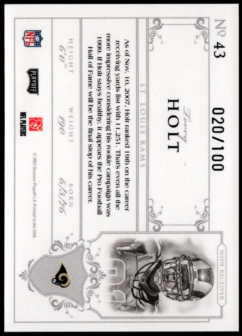 2007 Playoff National Treasures #43 Torry Holt back image