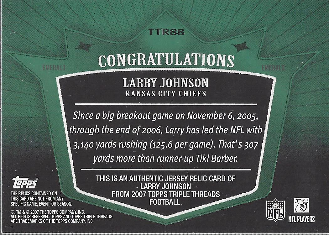 2007 Topps Triple Threads Relic Emerald #TTR88 Larry Johnson back image