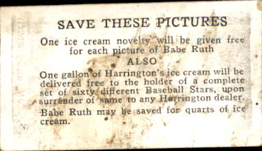 1928 Harrington's Ice Cream #7 Bob Meusel back image