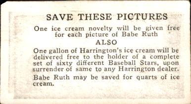 1928 Harrington's Ice Cream #11 George Uhle back image