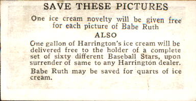 1928 Harrington's Ice Cream #21 Earle Combs back image