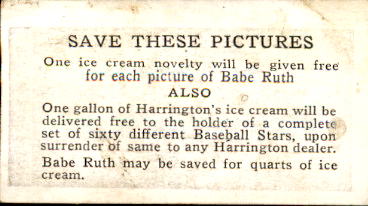 1928 Harrington's Ice Cream #53 Eddie Roush back image