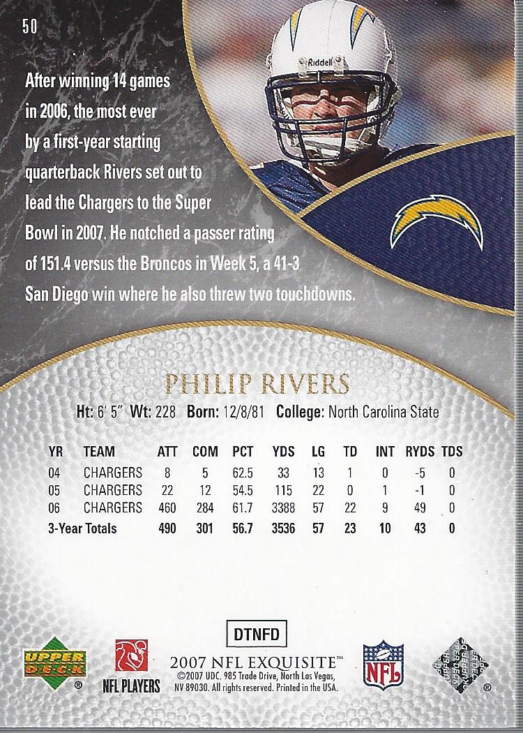 2007 Exquisite Collection #50 Philip Rivers back image