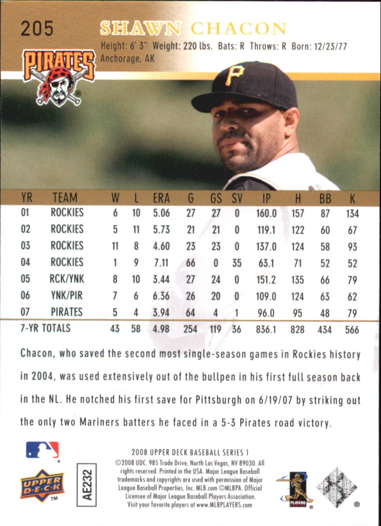 2008 Upper Deck Gold #205 Shawn Chacon back image
