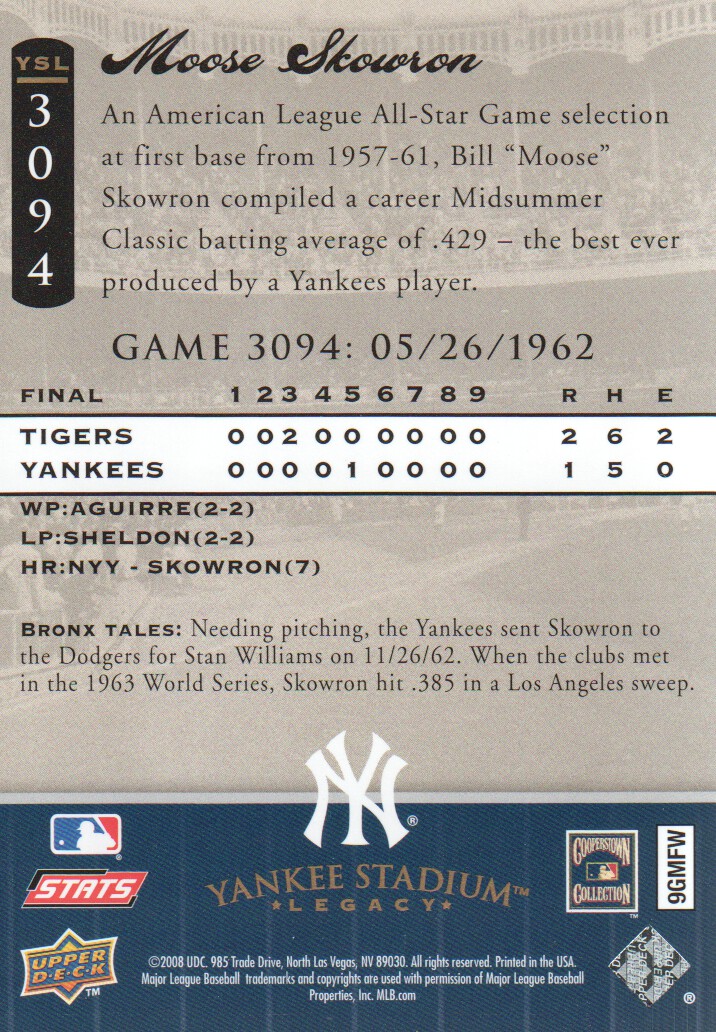 2008 Upper Deck Yankee Stadium Legacy Collection #3094 Moose Skowron back image