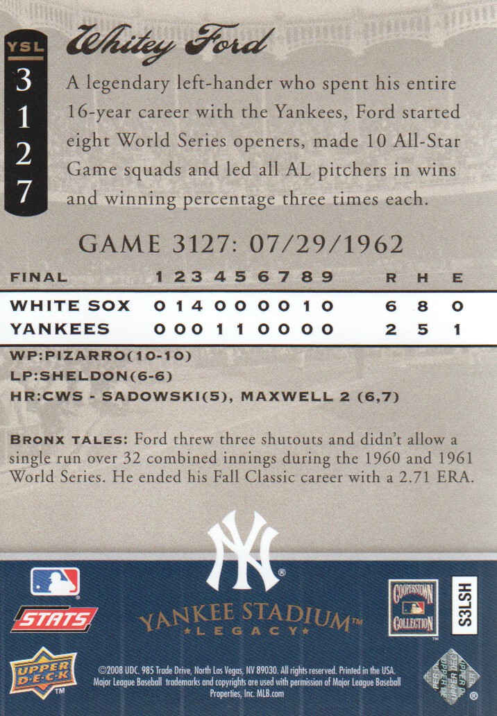2008 Upper Deck Yankee Stadium Legacy Collection #3127 Whitey Ford back image