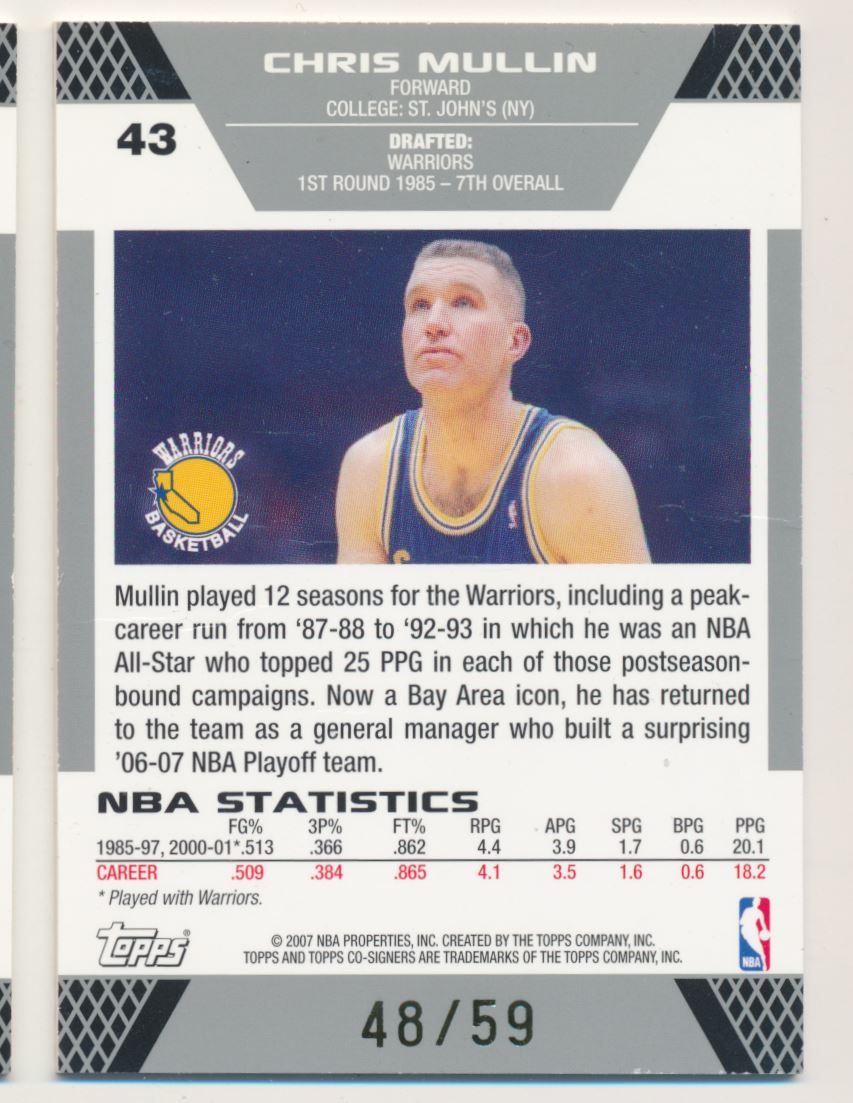 2007-08 Topps Co-Signers Gold Green #43A Chris Mullin/Rick Barry back image