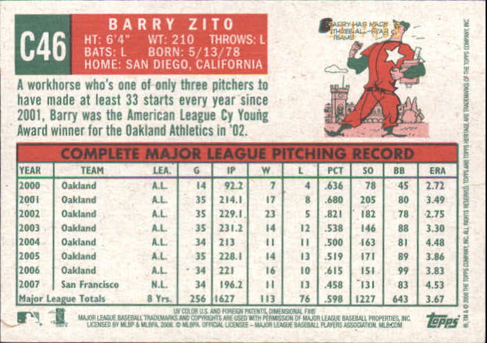 2008 Topps Heritage Chrome Refractors #C46 Barry Zito back image
