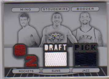 2007-08 Topps Triple Threads Relics Combos Press Plates Black #36 Yao Ming/Amare Stoudemire/Carlos Boozer