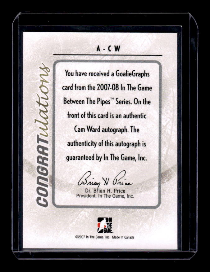 2007-08 Between The Pipes Autographs #ACW Cam Ward back image