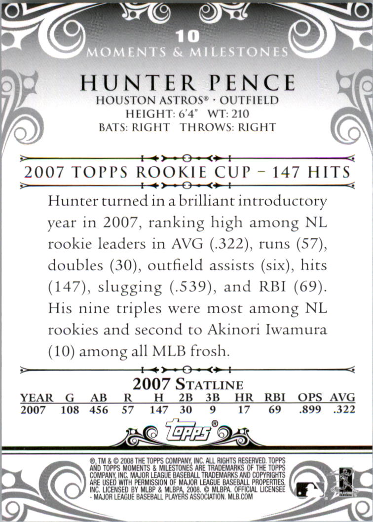 2008 Topps Moments and Milestones #10-113 Hunter Pence back image