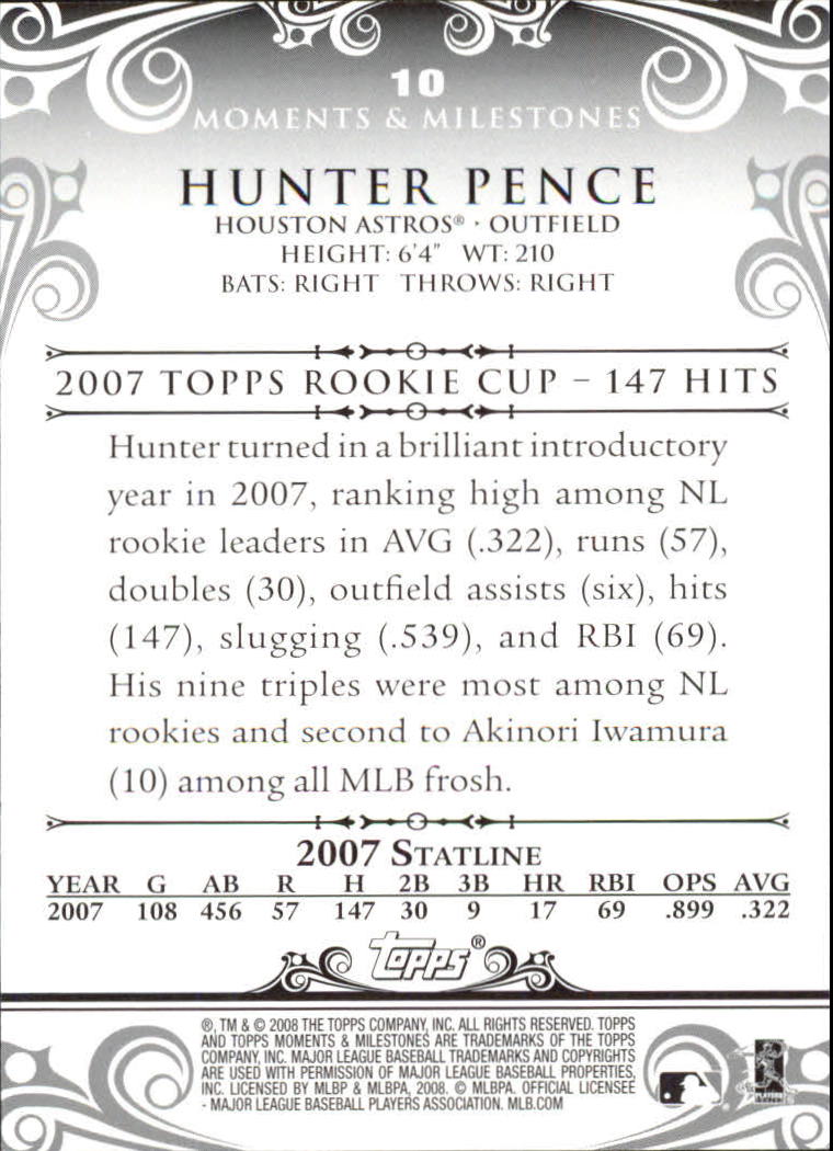 2008 Topps Moments and Milestones #10-124 Hunter Pence back image