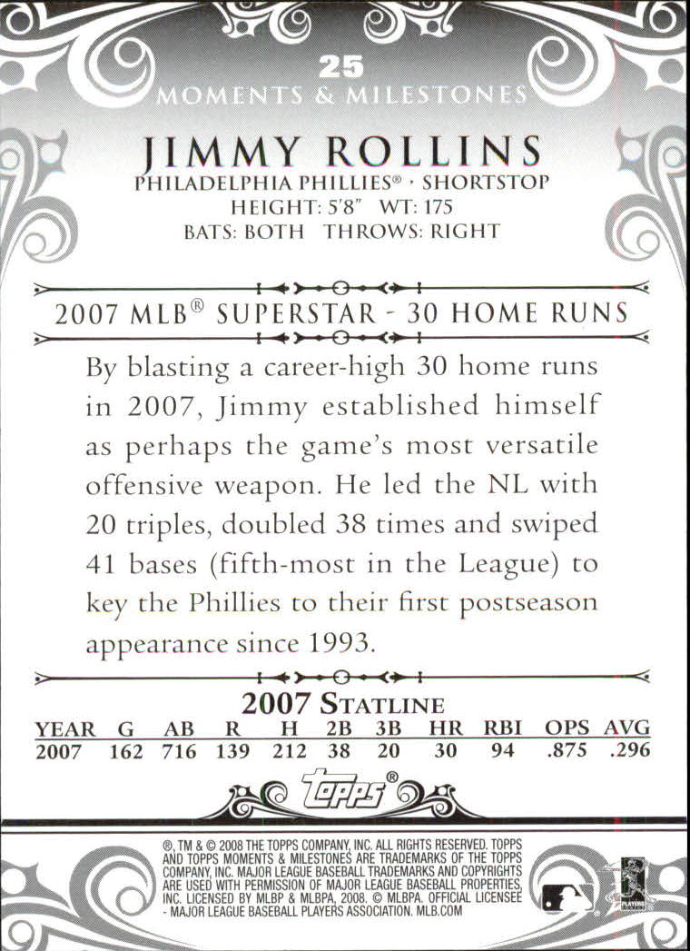 2008 Topps Moments and Milestones #25-7 Jimmy Rollins back image