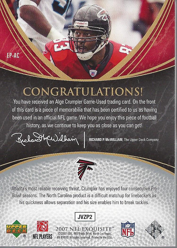 2007 Exquisite Collection Patch Gold #AC Alge Crumpler back image