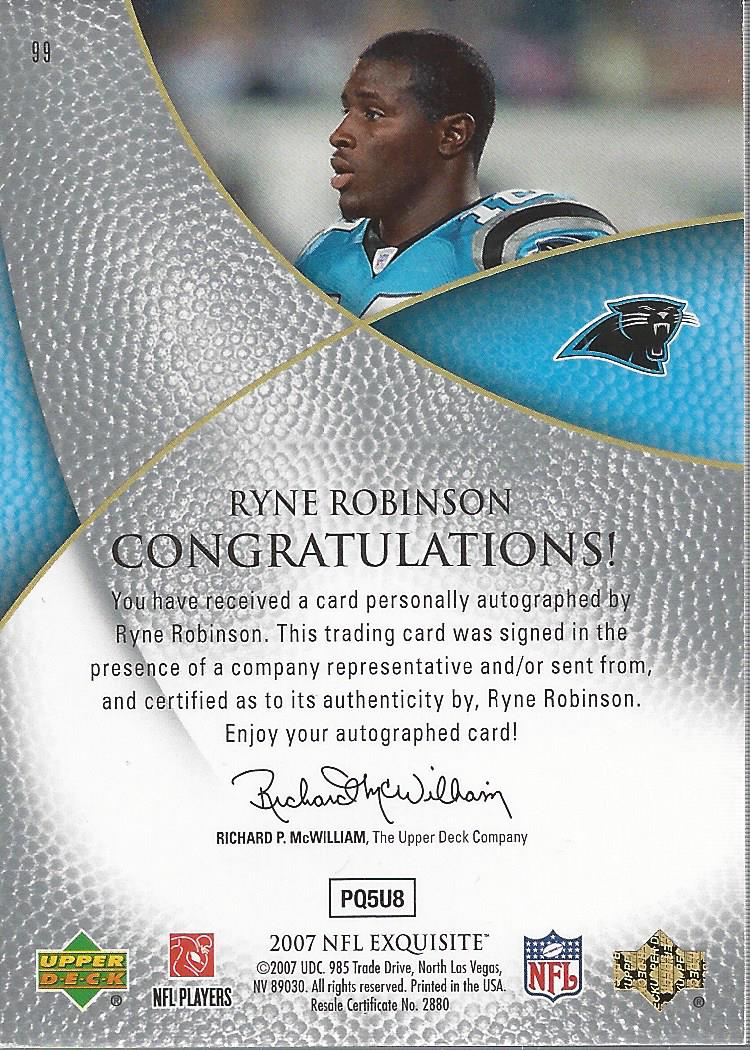 2007 Exquisite Collection Gold #99 Ryne Robinson AU back image