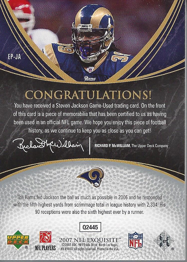 2007 Exquisite Collection Patch Spectrum #JA Steven Jackson back image