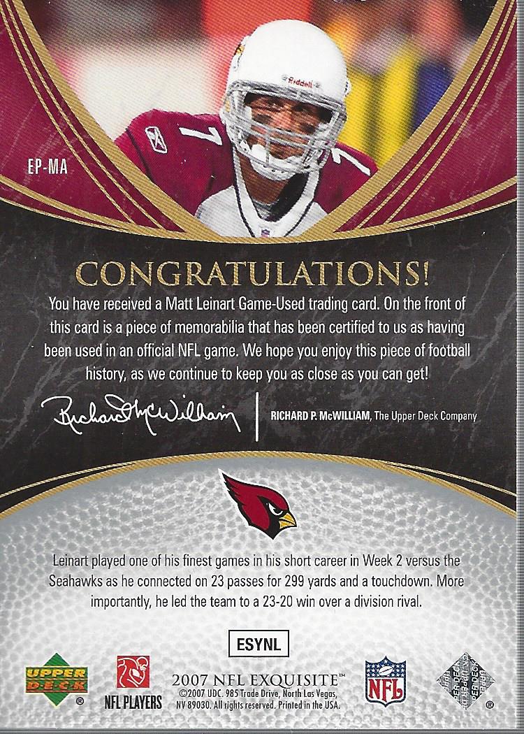 2007 Exquisite Collection Patch Spectrum #ML Matt Leinart back image