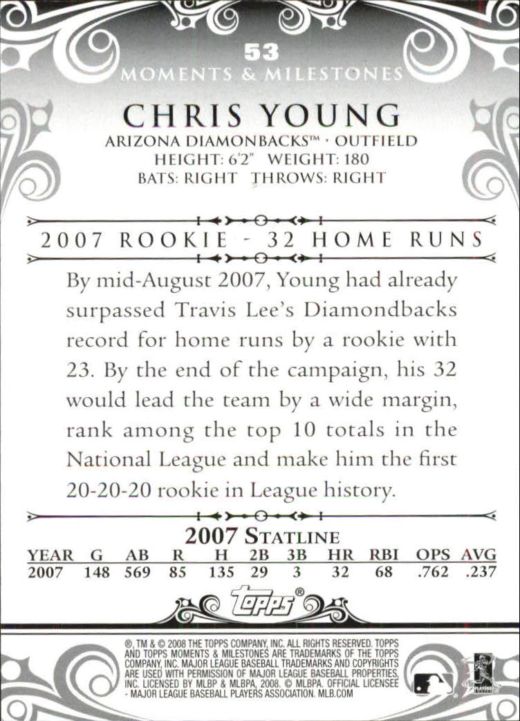 2008 Topps Moments and Milestones #53-4 Chris Young back image