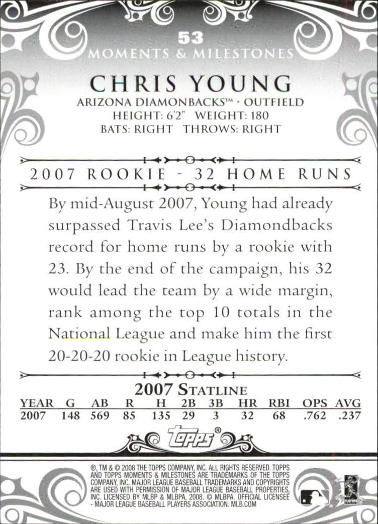 2008 Topps Moments and Milestones #53-5 Chris Young back image