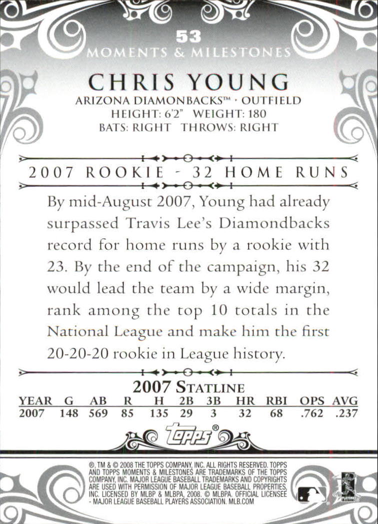 2008 Topps Moments and Milestones #53-12 Chris Young back image