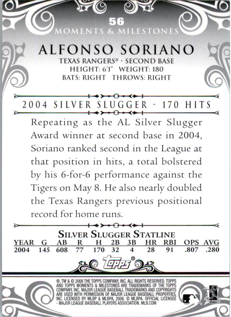 2008 Topps Moments and Milestones #56-4 Alfonso Soriano back image
