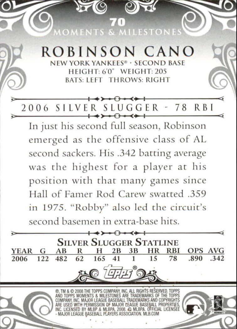 2008 Topps Moments and Milestones #70-2 Robinson Cano back image