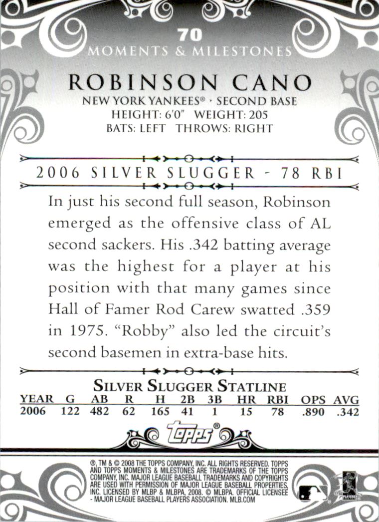 2008 Topps Moments and Milestones #70-18 Robinson Cano back image