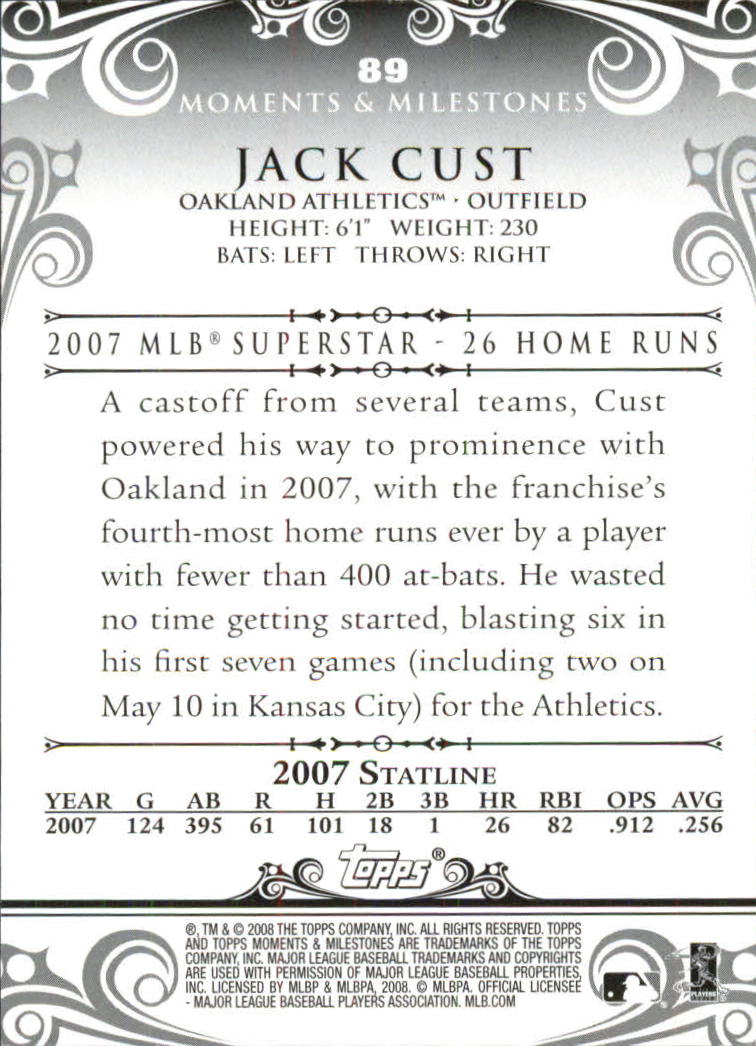 2008 Topps Moments and Milestones #89-16 Jack Cust back image
