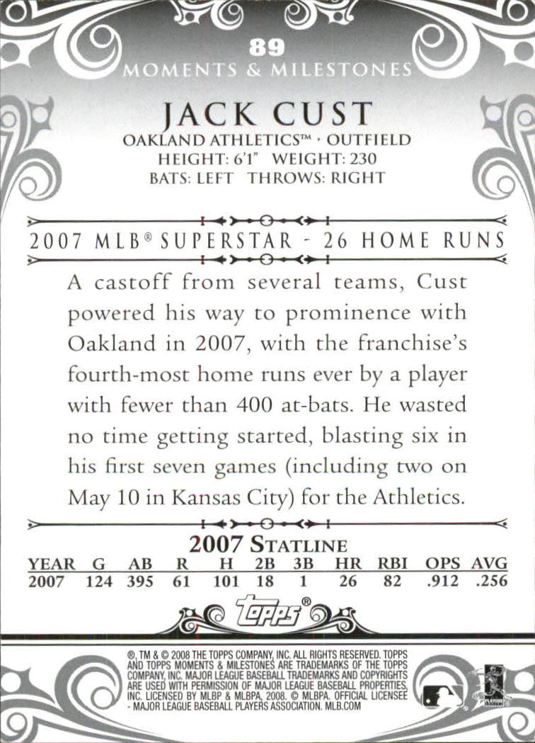 2008 Topps Moments and Milestones #89-22 Jack Cust back image
