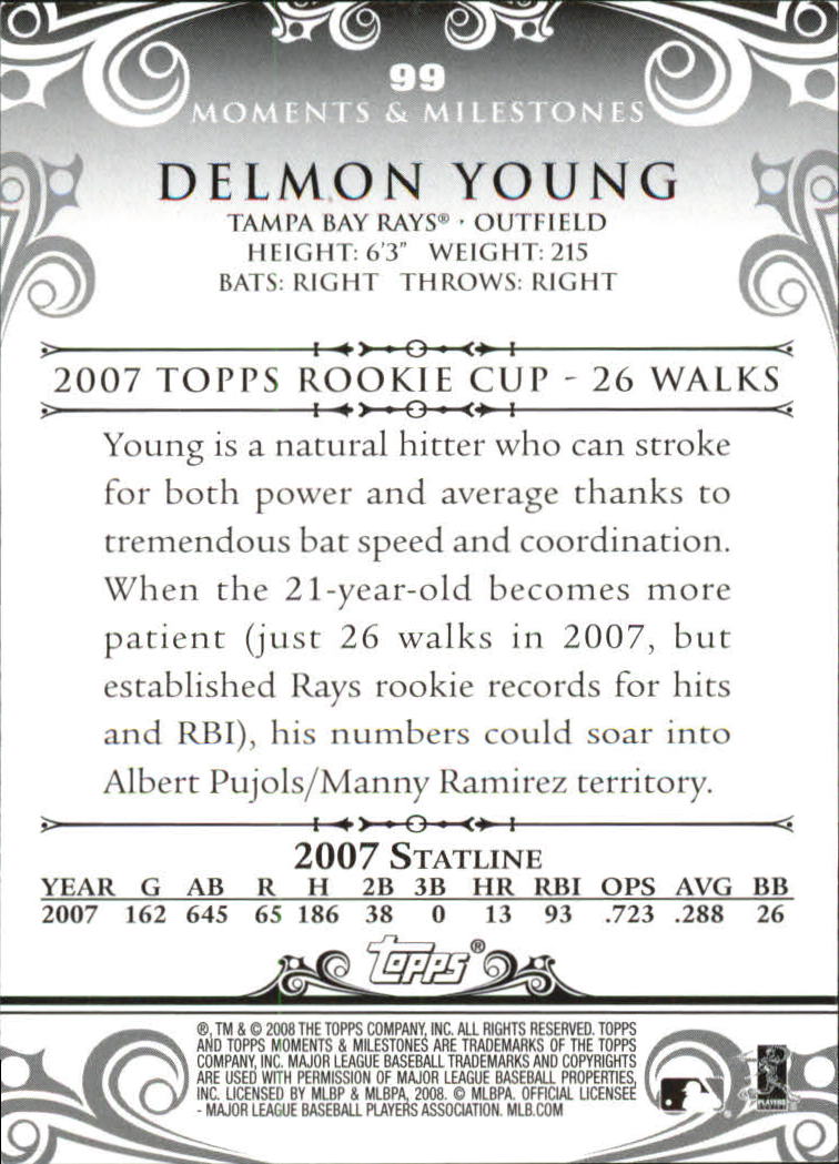 2008 Topps Moments and Milestones #99-24 Delmon Young back image