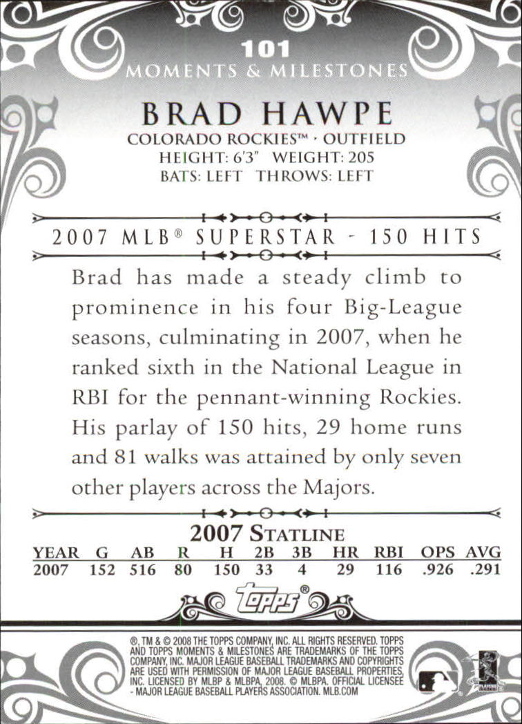 2008 Topps Moments and Milestones #101-19 Brad Hawpe back image