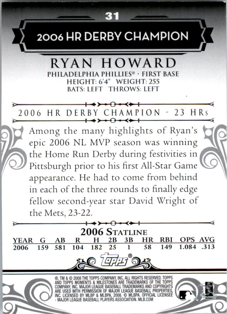 2008 Topps Moments and Milestones Black #31-18 Ryan Howard back image