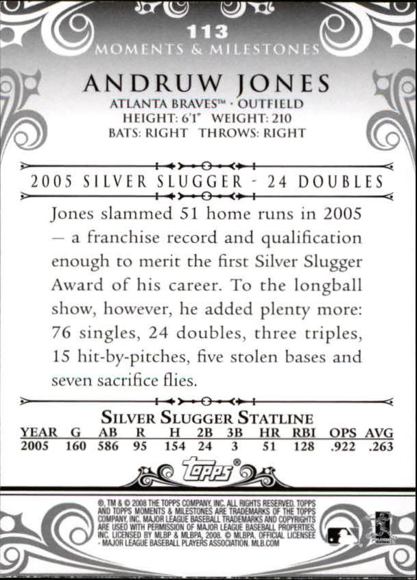 2008 Topps Moments and Milestones #113-9 Andruw Jones back image