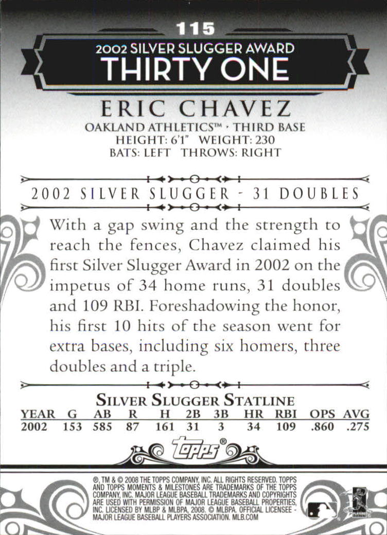 2008 Topps Moments and Milestones #115-2 Eric Chavez back image