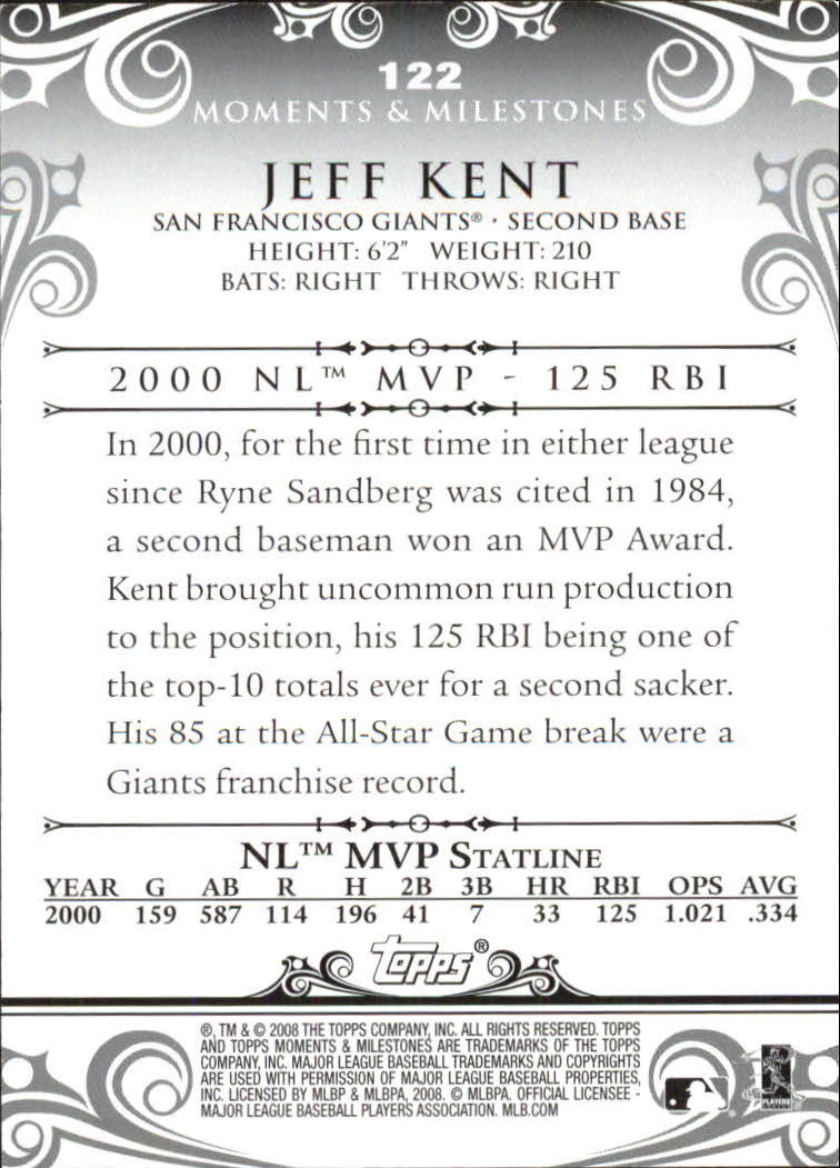 2008 Topps Moments and Milestones #122-5 Jeff Kent back image