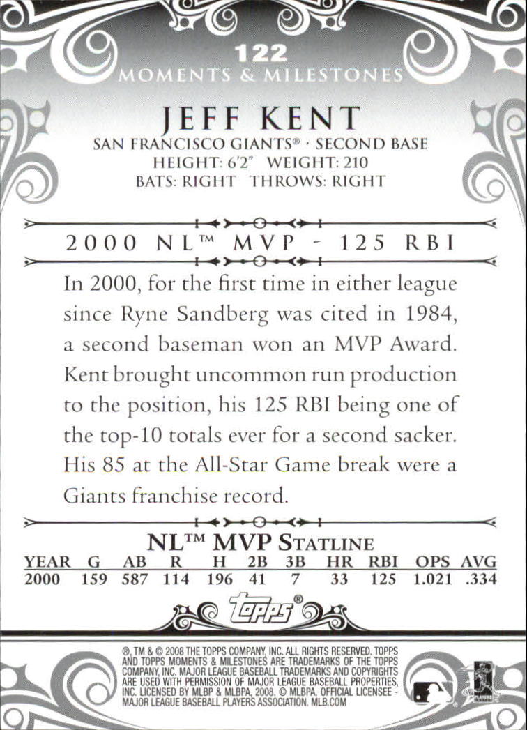 2008 Topps Moments and Milestones #122-44 Jeff Kent back image