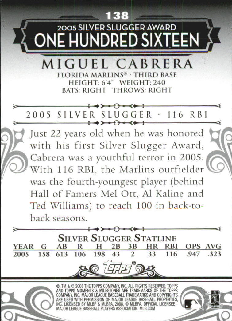 2008 Topps Moments and Milestones #138-27 Miguel Cabrera back image