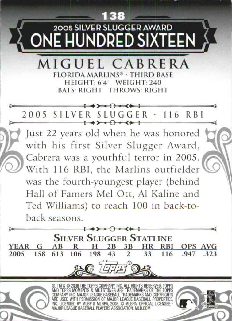 2008 Topps Moments and Milestones #138-31 Miguel Cabrera back image
