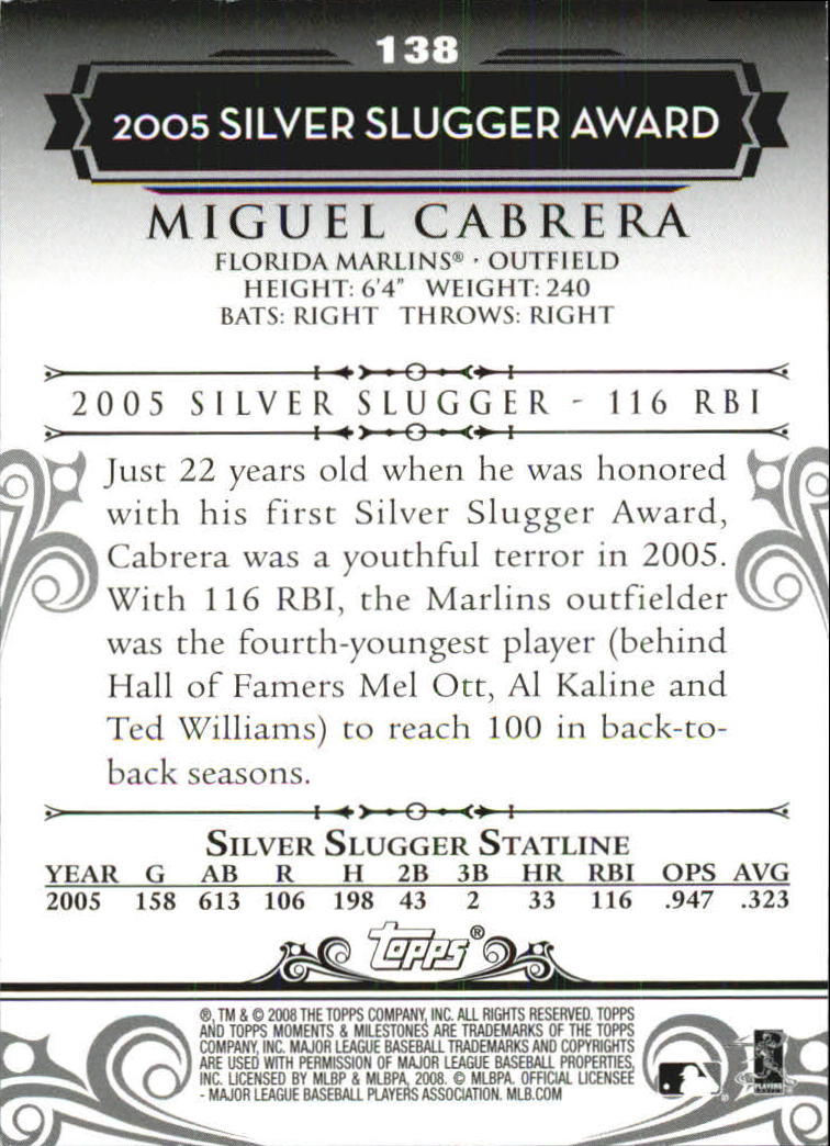 2008 Topps Moments and Milestones #138-76 Miguel Cabrera back image